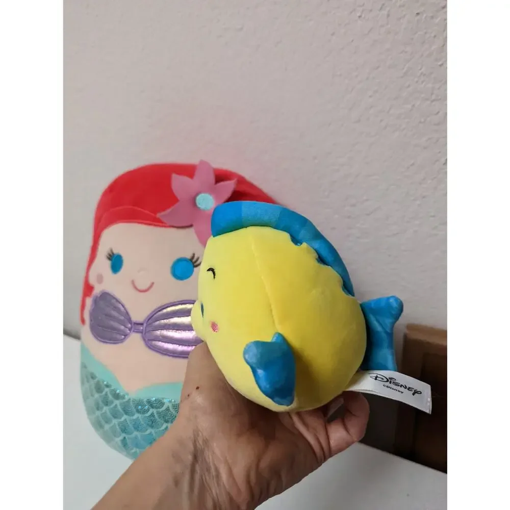 Disney Squishmallow Little Mermaid Ariel & Flounder 10” & 4” plush Pair NWT